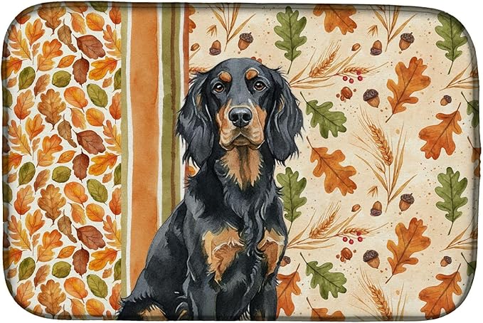 Caroline's Treasures Gordon Setter Heirloom Fall Dish Drying Mat Absorbent Dish Drying Mat Pad for Kitchen Counter Dish Drainer Mat for Countertop, 14 x 21", Multicolor