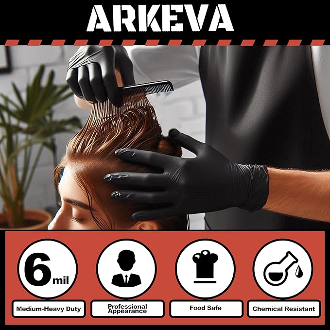 ARKEVA Black Nitrile Disposable Gloves 6 Mil. Chemical Resistance, Tear-Resistance, Latex & Powder Free