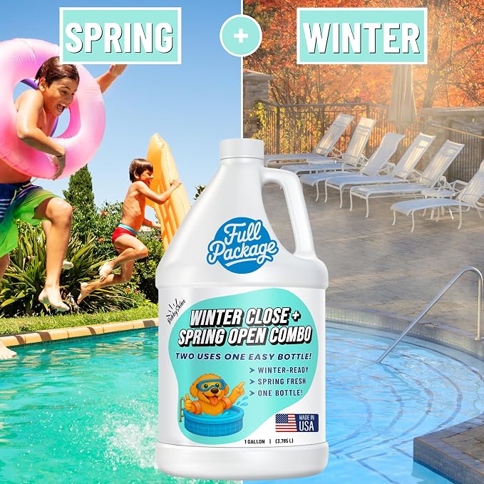 BubbyShine Pool Closing Kit – Winterizing Formula for Above-Ground & In-Ground Pools | Liquid All-in-One Treatment + Spring Opening Support (1 Gallon), Winterizing Kit, Pool Start-Up, Pool Chemicals