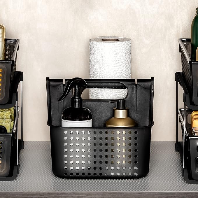 madesmart Small Soft Grip Under Sink Bathroom Storage, Multi-Purpose Home Organization, EPA Certified, Premium Antimicrobial Carbon (Pack of 2)