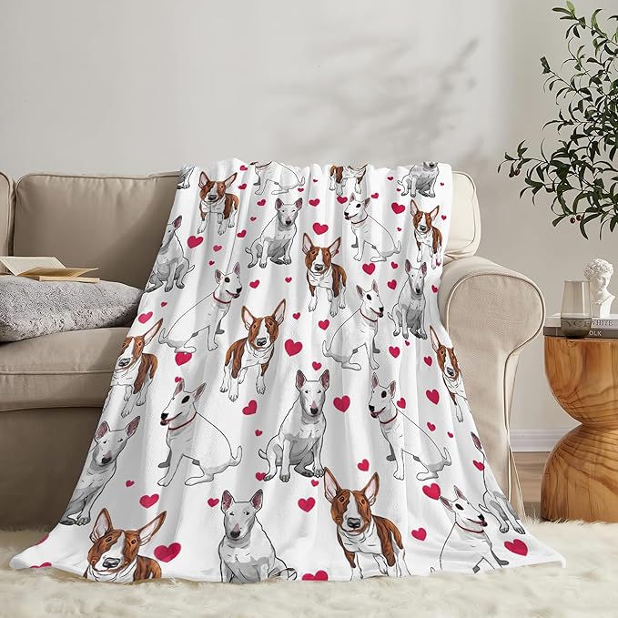 Bull Terrier Gifts and Decor - Cute Dog Throw Blanket, Soft Warm Cozy Fleece Blanket for Couch, Sofa & Bed - 80"x60"