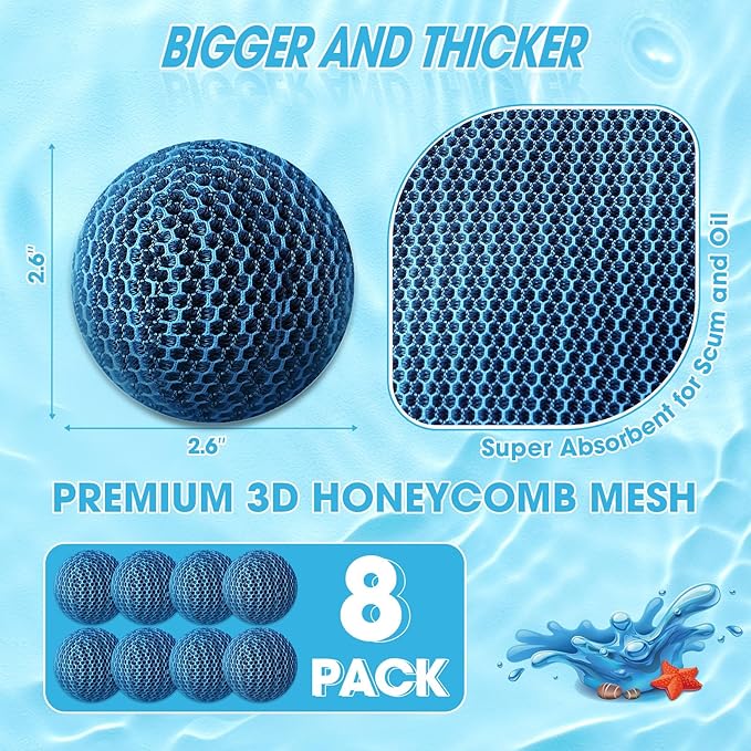 Hot Tub Scum Absorber, Spa & Pool Scum Eliminating Balls,Hot Tub Scum Balls,Scum Sponge for Spa Hot Tub, Hot Tub Accessories, Oil Absorbing Sponge for Hot Tub Skimmer (Blue-8 Pack)