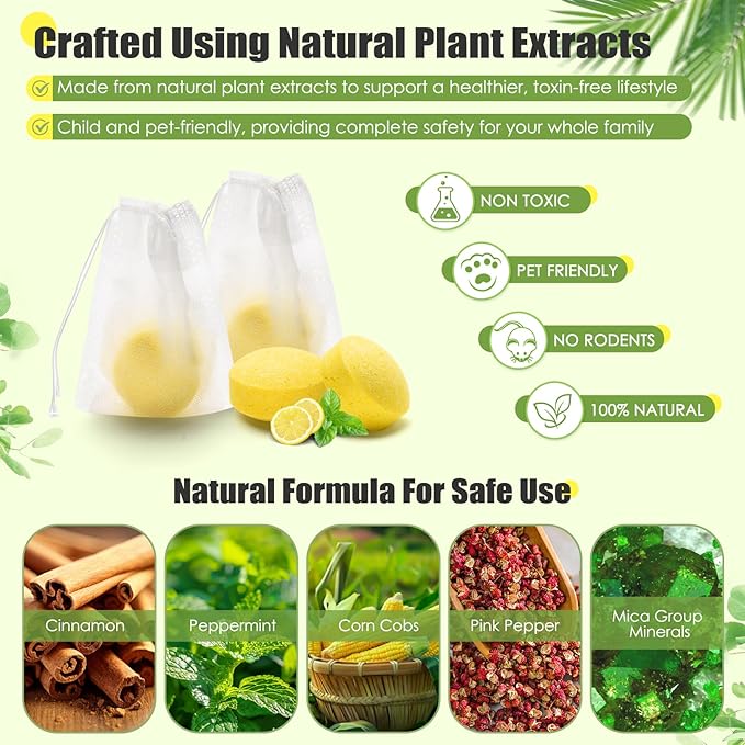 Mouse Repellent 24pcs Peppermint Oil Moth Balls for Rodents, Deterrent Rats Squirrel Mice Repellent for Car,Kitchen,Warehouse,Outdoor and Indoor, Safe for Humans & Pets