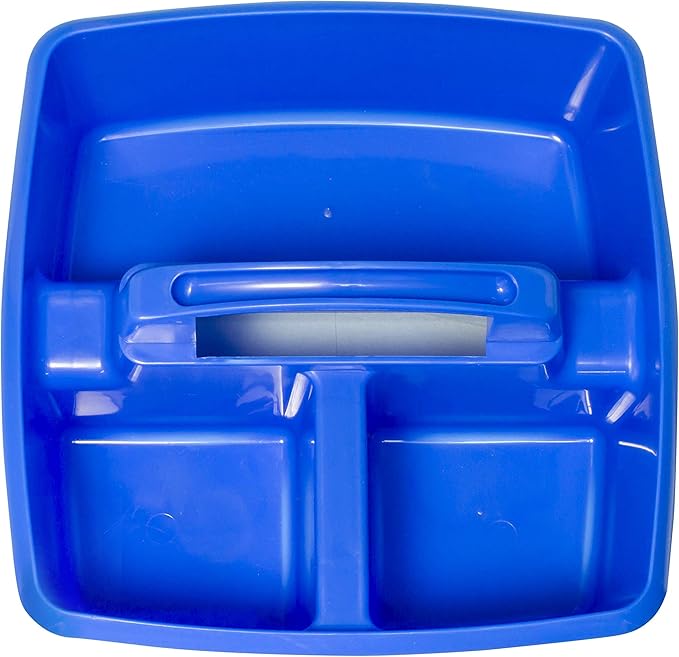 Storex 3-Compartment Small Caddy – Multipurpose Classroom Organizer with Handle, Azure, 6-Pack (00947A06C)