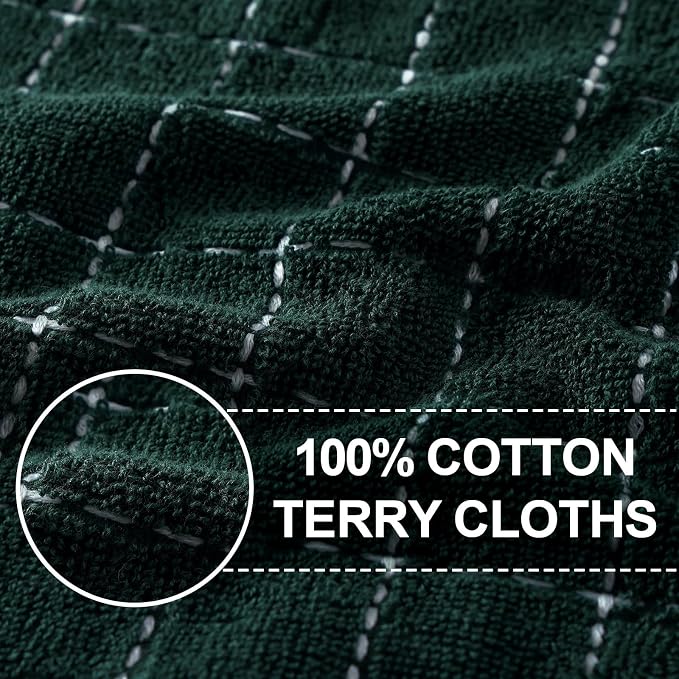 Homaxy 100% Cotton Terry Kitchen Towels(Blackish Green, 13 x 28 inches), Checkered Designed, Soft and Super Absorbent Dish Towels, 12 Pack