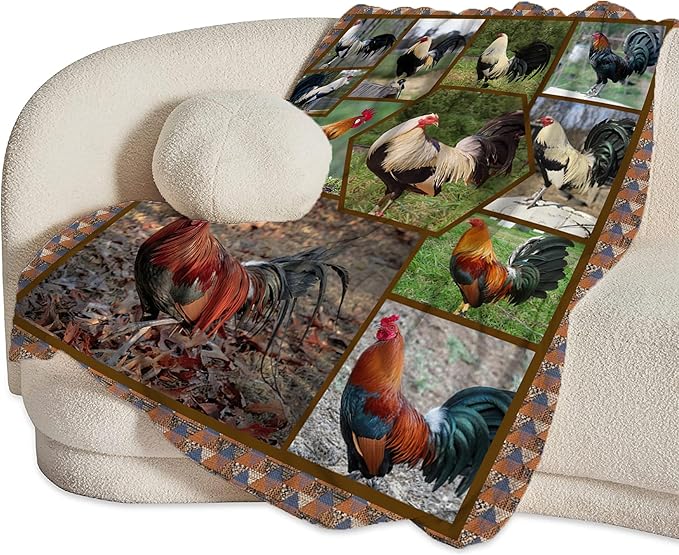 jerkboo Rooster Chicken Blanket Throws Chicken Gifts Chicken Throw Blanket for Girls Women Kids Adults Soft Warm Cozy Fleece Blanket for Couch Sofa Bed 60""x50""
