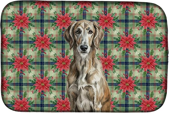 Caroline's Treasures Brindle Scottish Deerhound Christmas PoinsettIas Dish Drying Mat Absorbent Dish Drying Mat Pad for Kitchen Counter Dish Drainer Mat for Countertop, 14 x 21", Multicolor