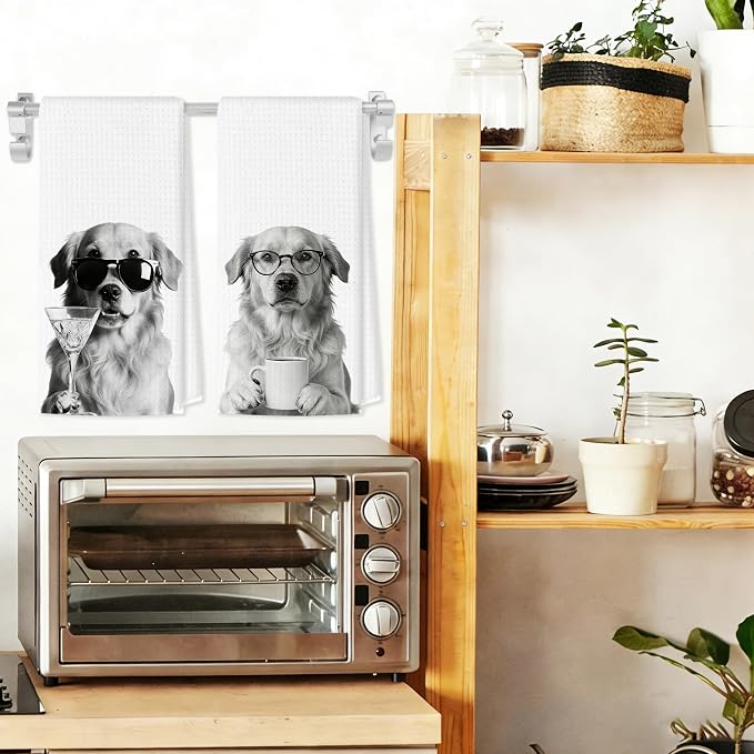 Funny Golden Retriever Kitchen Towels Set of 2, Dog Kitchen Accessories, Dog Chef Gifts for Women Decorative Hand Towels for Kitchen Decor, Golden Retriever Lovers Dish Tea Towel, 16x24 Inch