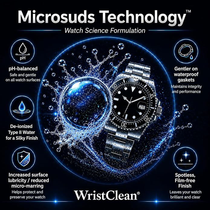 Essential Watch Cleaning Kit | Safe on all Metals & Crystals | (1x) Watch Cleaner Foam 50ML, (1x) Everyday Watch & Jewelry Cleaning Cloth 10"x10", (1x) Watch Cleaning Brush | USA Made (3 piece set)