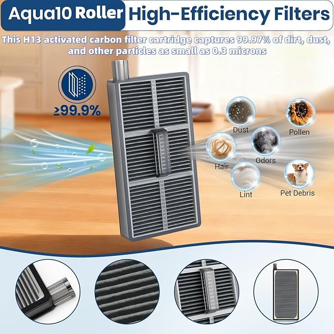 22 Pack Aqua10 Ultra Roller Accessories Kit for Aqua10 Roller/Aqua10 Ultra Roller Replacement Parts,2 Main Brush 2 Mopping Brushes 4 Hepa Filters 6 Side Brush 6 Vacuum Bags