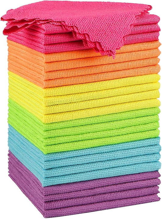 Orighty Microfiber Cleaning Cloth, 24 Pack Highly Absorbent Cleaning Rags, Household Cleaning Supplies, Reusable Microfiber Towels Lint Free Cloths for House, Kitchen, Car Care, 12x11 inch