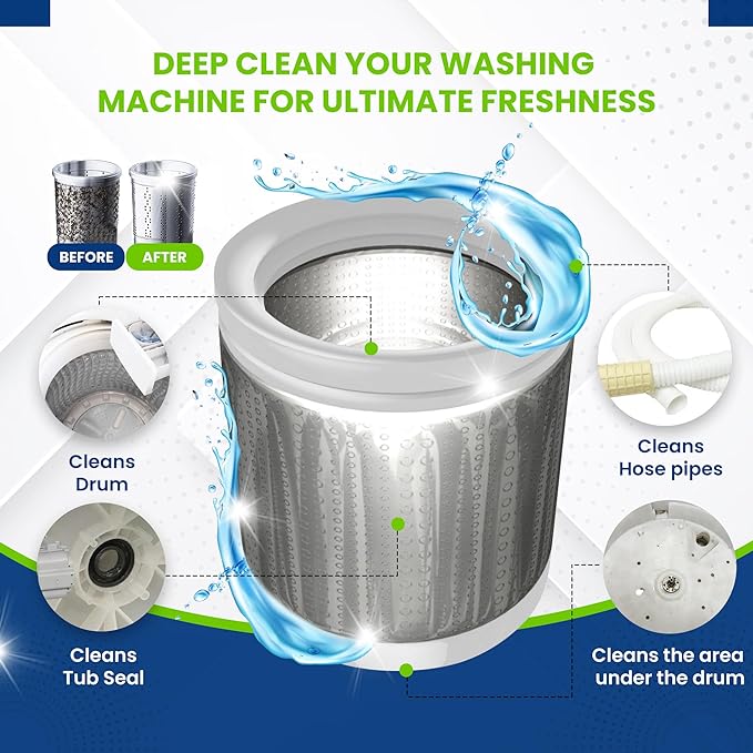 True Fresh 15 Washing Machine Cleaner Tablets & 24 Garbage Disposal Cleaner Tablets, Perfect Combo for sink and washers, Compatible with all washing machines and disposal brands - 12 Month Supply