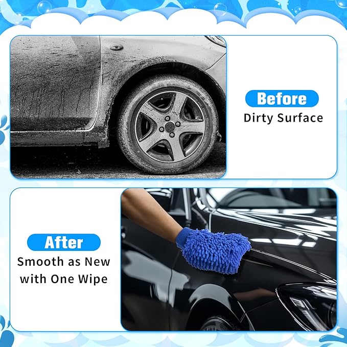 Patelai 30 Pcs Car Wash Mitt Scratch Free Microfiber Chenille Car Wash Gloves Double Sided Absorbent Mitt for Washing Cleaning Cars Trucks Boats, 9.45 x 5.9 Inch(Green,Blue)
