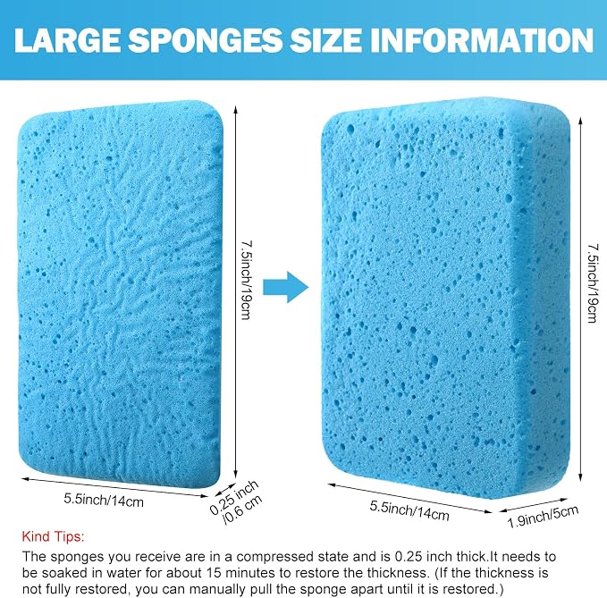 Tioncy 24 Pcs Large Car Wash Sponges Bulk 7.5 x 5.5 x 1.9 Inch Grouting Foam Cleaning and Washing Sponge Commercial Foam Large All Purpose for Kitchen Bathroom Household (Blue)
