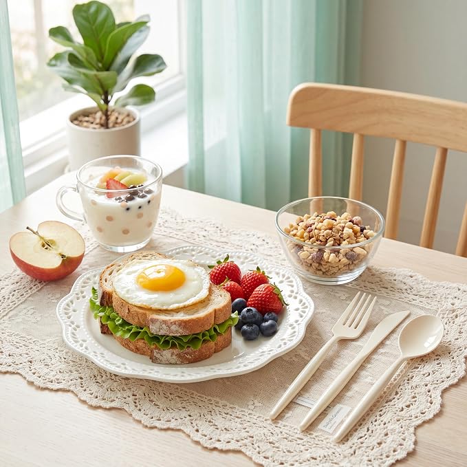 Supernal 180pcs Plastic Silverware Heavy Duty Ivory Plastic Utensils Cutlery Disposable Beige Party Silverware Include 60 Forks,60 Knvies,60 Spoons Disposable Cutlery for Party,Wedding,New Year