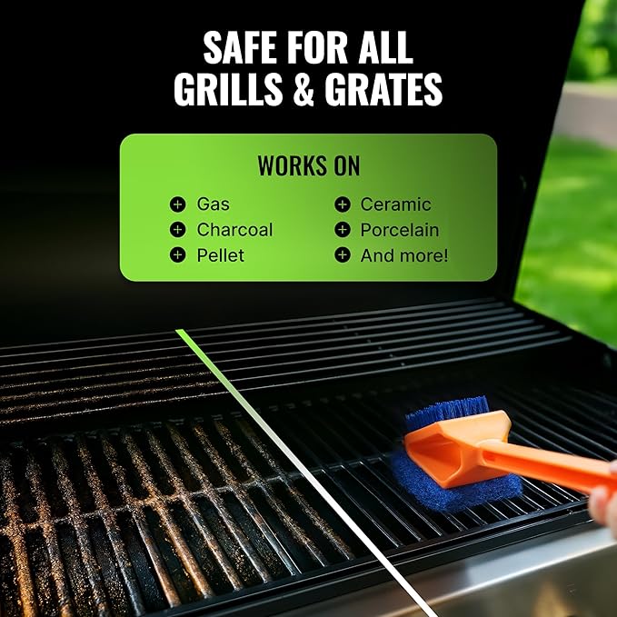 CitruSafe 3in1 Nylon Grill Brush with Cookbox Scraper - Made in USA - Non Metal, No Wire Bristles, Safe BBQ Brush for Outdoor Grills - Grilling Accessories & Tools to Clean Cool Grill Grates
