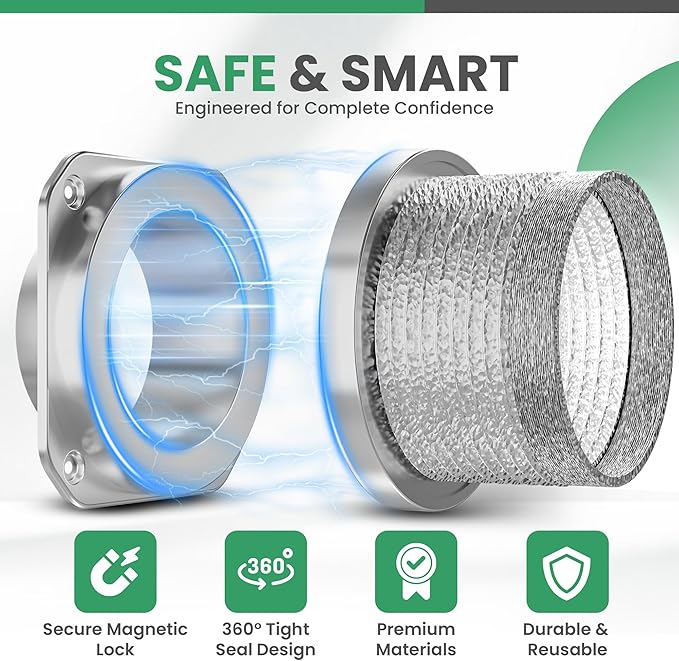 Magnetic Dryer Vent Connector Kit DV180, 4 Inch Dryer Vent Hose with Magnetic Coupling & Aluminum Duct, Leak-Resistant, Heat-Resistant, Flexible, Easy to Install and Clean, for Most Dryer