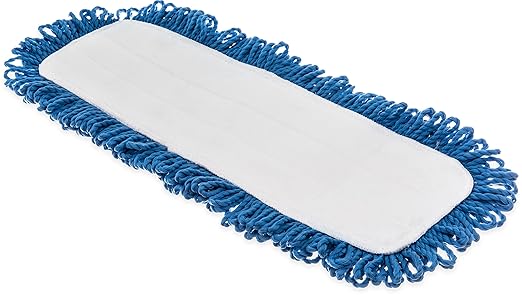 FLO-PAC Dry Mop Mop Pad, Looped Fringe with Microfiber Center for Floor and Wall Cleaning, 18 Inches, Blue