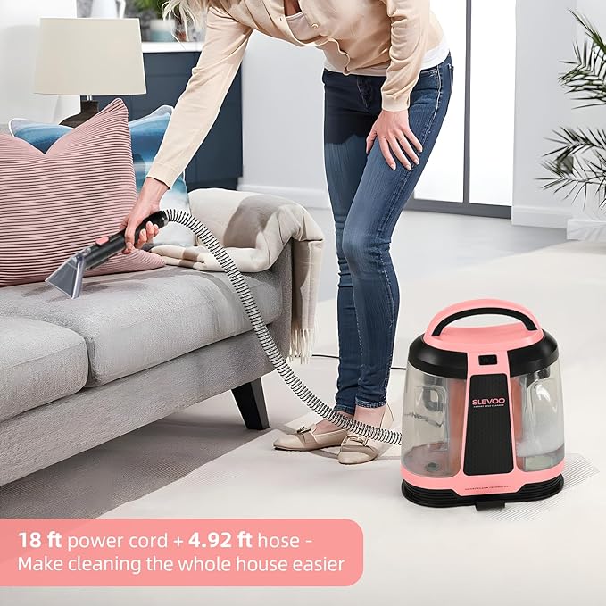 Slevoo 450W Portable Carpet Cleaner Machine with 1 Bottle Cleaning Solutions, Strong Suction Upholstery and Furniture Cleaner for Cleaning Stairs, Car Interiors, for Pet Footprint, Dust, Oil