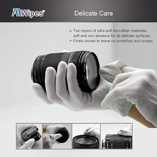 AAwipes Knitted Microfiber Cleanroom Wipers 9"x9" (Bag of 100 Pcs, 180gsm) Superfine Polyester-Polyamide Lint Free Cloths for Fiber Optics, Ultrasonically Sealed Edge, Class 100 Cloths (MF18009)