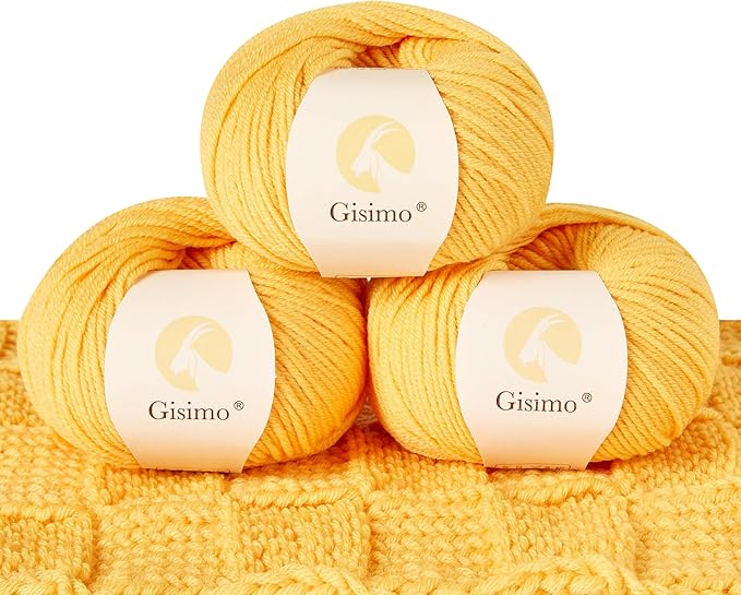 100% Merino Wool Yarn, 6-Ply Luxurious and Soft Yarn for Hand Knitting & Crocheting, 1.76 OZ/50g, 127 yds/116 Meters(Bright Yellow, 3 Balls)