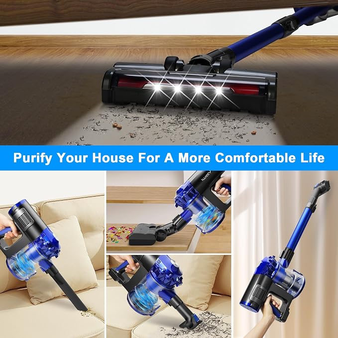 iwoly Cordless Vacuum Cleaner for Home, Brushless Stick Vacuum with 28KPa Powerful Suction, Rechargeable Battery, 3 Modes, Portable Handheld Vacuum for Hardwood Floor Pet Hair
