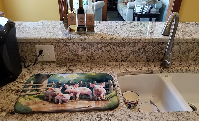 Caroline's Treasures Piglets in the Mud Dish Drying Mat Absorbent Dish Drying Mat Pad for Kitchen Counter Dish Drainer Mat for Countertop, 14 x 21", Multicolor