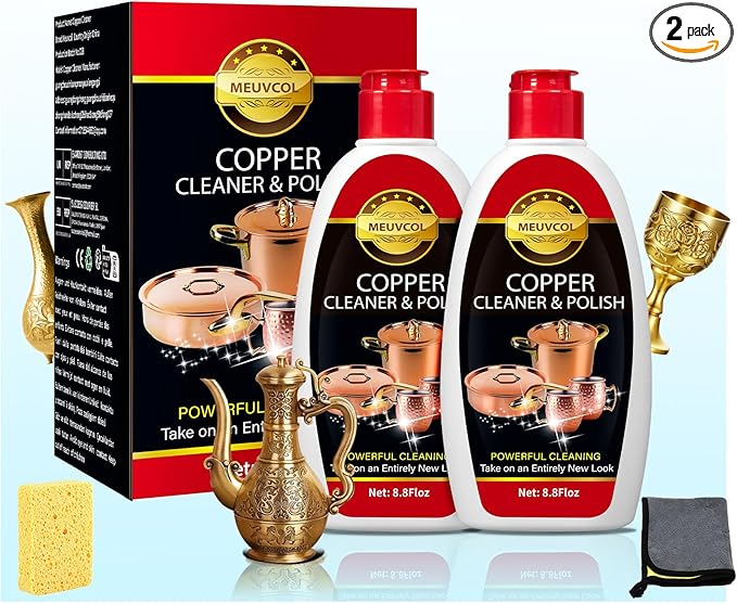 Meuvcol Copper & Brass Cleaner and Polish – 17.6 Oz Gentle Copper Polishing Cream for Pots, Pans, Sinks, Cups, Antiques – Restores Shine, Gentle Removes Tarnish & Stains – Non-Scratch, Easy to Use
