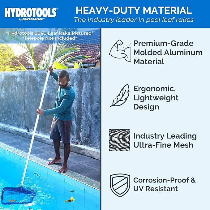 Swimline HYDROTOOLS 80950 Leaf Net For Inground Above Ground Pool Pond | Extra Large Skimmer Net Cleaning Tool & Ultra Fine Deep Mesh Bag | Professional Service Grade Aluminum Frame | Debris Bugs