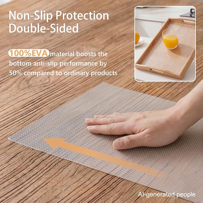 PABUSIOR Cabinet Drawer Liners for Shelves: 100% EVA Non Slip Clear Kitchen Cupboard Mats 10" x 240" - Multiple Wide Non-Adhesive Waterproof Refrigerator Shelf Liner for Pantry Shelves Bathroom