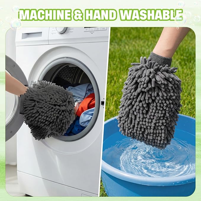 48 Pack Car Wash Mitt Bulk Microfiber, 10'' x 8'' Chenille Car Wash Mitt Gloves, Scratch Free Double Sided No Lint No Marks for Truck SUV and All Vehicle Surfaces (Grey)