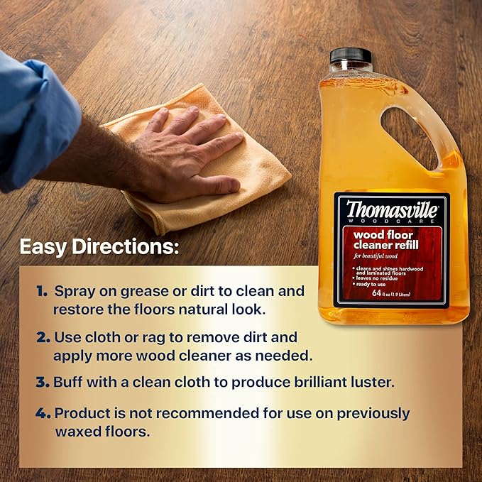 THOMASVILLE WOOD FLOOR CLEANER REFILL - Multisurface Wood Cleaner and Polish Furniture Quick Shine Restorer Protector Kitchen Cabinets Surface Cleaner House Cleaning Supplies Home Improvement