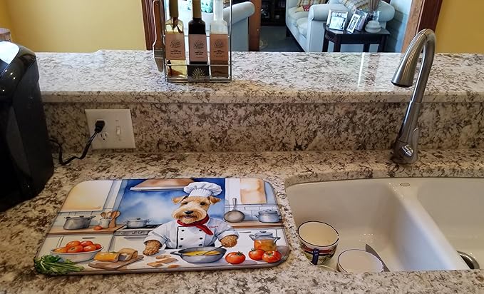 Caroline's Treasures DAC6281DDM Lakeland Terrier The Chef Dish Drying Mat Absorbent Dish Drying Mat Pad for Kitchen Counter Dish Drainer Mat for Countertop, 14 x 21", Multicolor