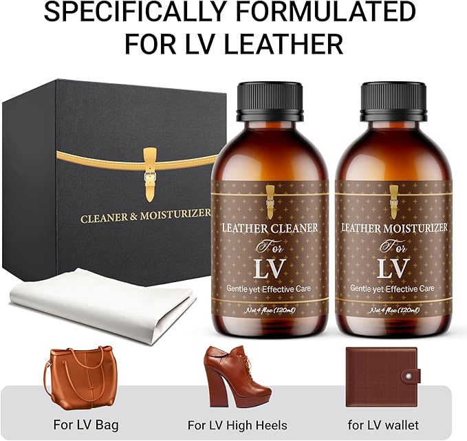 Leather Cleaner & Moisturizer For Louis Vuitton, Formulated To Clean LV Leather Stains While Restoring Leather Shine, Making Your Louis Vuitton Look Renewed & Leaving A Light Fragrance, 120ml X 2