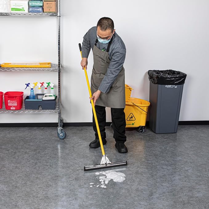 Restaurantware RW Clean 54.3 Inch Non-Slip Handle For Floor Squeegee - Hanging Loop Durable Yellow Iron Handle