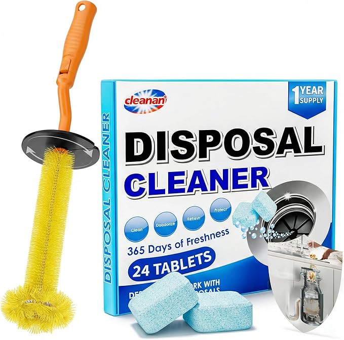 Universal Garbage Disposal Brush and Foaming Garbage Disposal 24 Tablets Bundle