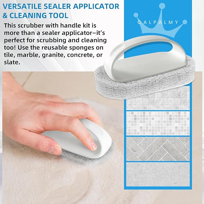 CALPALMY (6-Pack) Professional Sealer Applicator Pad with Handle, Non-Scratch Scrubbing Pads Perfect for Cleaning to All Natural Stone and Tile Like Marble, Granite, Concrete & Slate