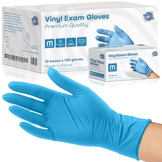 SAFEWAY USA Disposable Vinyl Medical Gloves Bulk — Non-Latex, Powder-Free, Multi-Purpose Protective Professional Gloves for Household Chores, Nursing, Hospital, Lab Work and More — (1000 pcs, Medium)
