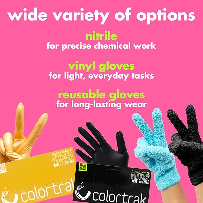 Colortrak Disposable Nitrile Gloves, Magenta, Luminous Collection Latex-Free, Powder-Free Hair Color Gloves for Chemical Processing & Salon Services, 100 Count, Large