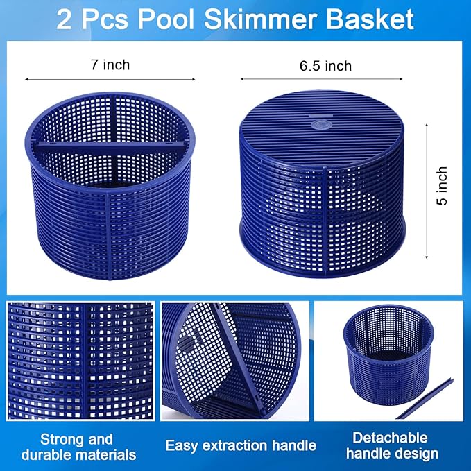 2 Pcs Pool Skimmer Basket with 1 Skimmer Handle and 1 Basket Hook Kit Compatible with Sp1082ca B-152 Automatic Skimmers, Compatible Sp1082 Sp1083 Sp1084 1085 1086 Sp1075 1075t(Blue)