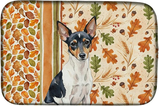 Caroline's Treasures Toy Fox Terrier Heirloom Fall Dish Drying Mat Absorbent Dish Drying Mat Pad for Kitchen Counter Dish Drainer Mat for Countertop, 14 x 21", Multicolor