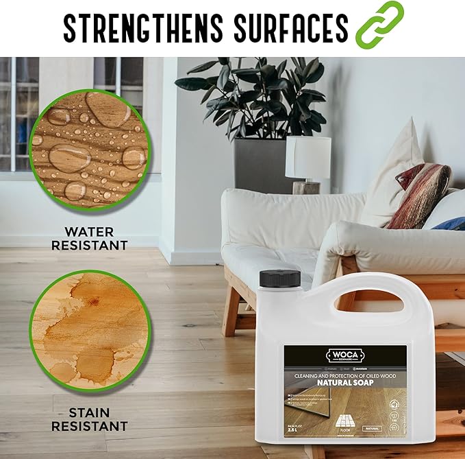 WOCA Natural Soap, Natural 1L - Concentrated Wood Cleaner for oil finished hardwood floors, tables, millwork, cutting boards, countertops and butcher block
