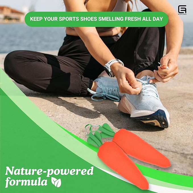 ECO-FUSED Carrotsoles 2 Pack Shoe Deodorizer Odor Eliminator for Shoes, Cleats, Closets, Drawers, Gloves - Moisture Absorber, Air Freshener, Air Purifier Moso Bamboo Activated Charcoal - Reusable