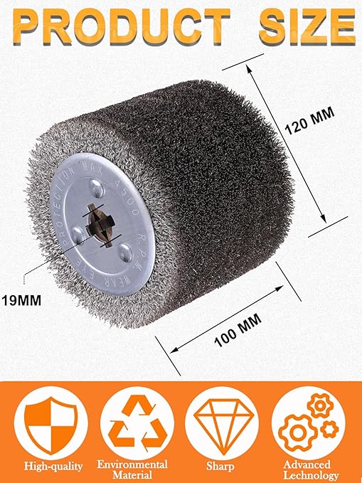 4.7" x 4" Stainless Steel Wire Brush Drum Surface Conditioning Tool, Drawing Wheel Wire Wheel Burnishing Tool for Metal Surface Polishing Grinding Removing Rust-3/4 Quad Keyway(0.3 mm Wire)