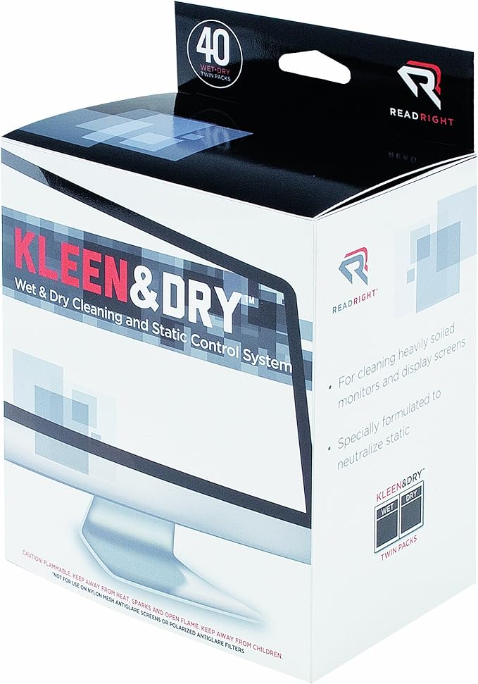 Read Right RR1305 Two Step Screen Kleen Wet and Dry Cleaning Wipes 5 x 5 40/Box