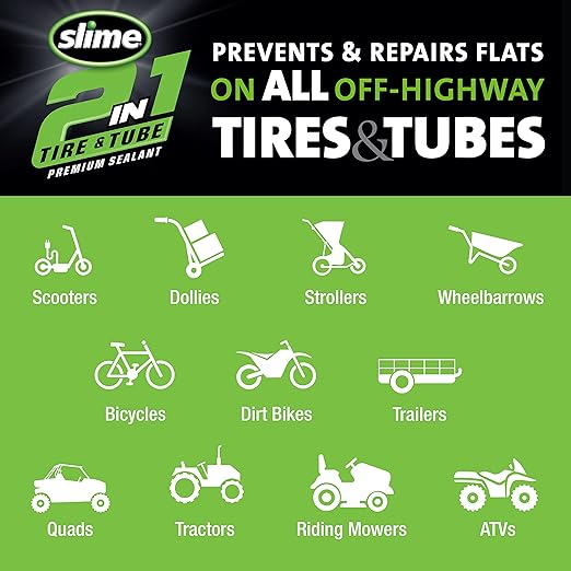 Slime 10193 Tire and Tube Sealant Puncture Repair Sealant, 2-in-1, Premium, Prevent and Repair, Suitable for Non-Highway Tires and Tubes, Non-Toxic, Eco-Friendly, 16oz Bottle