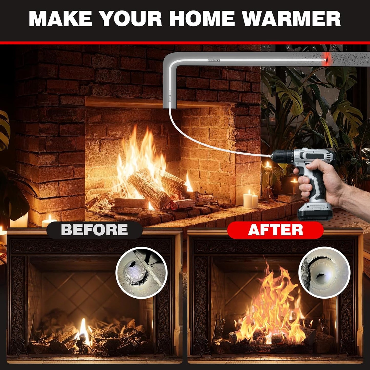 Chimney Sweep Kit - 46 Feet, Chrome Button Locking System, 14 Flexible Rods