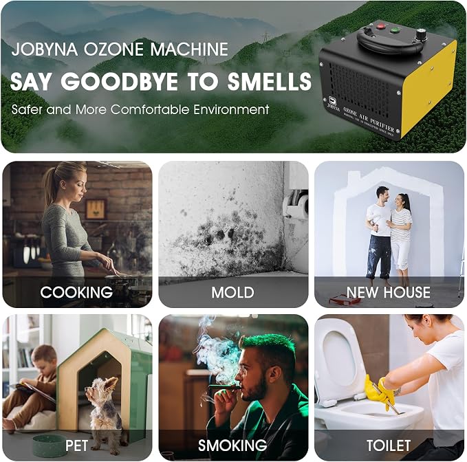 JOBYNA Ozone Generator Water Air, 28,000mg/h Air Mode & 500mg/h Water Mode Ozone Air purifier, High Capacity Home & Industrial & Commercial Ozone Machine for Car, House, Room, Smoke, and Pets