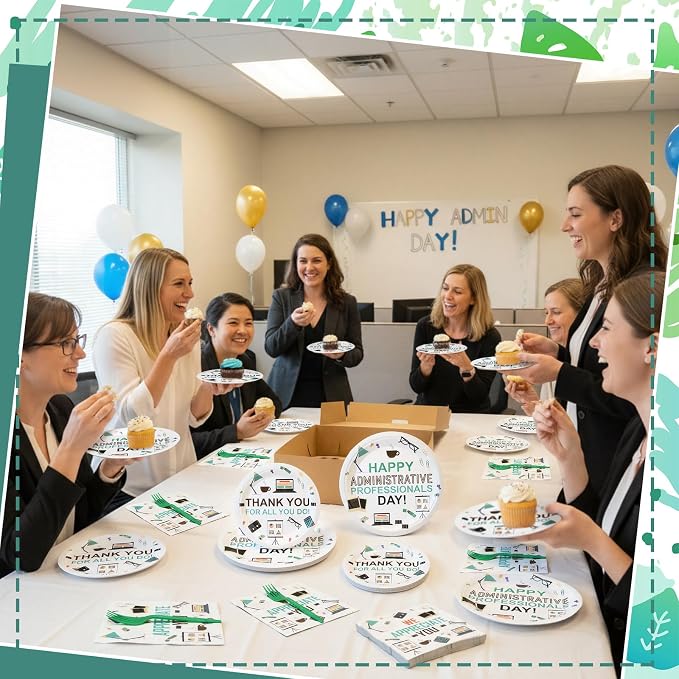 Remerry 96 Pcs Happy Administration Professionals Day Party Supplies We Appreciate You Tableware Disposable Thank You Employee Staff Paper Plates Napkins Forks for Party Decoration