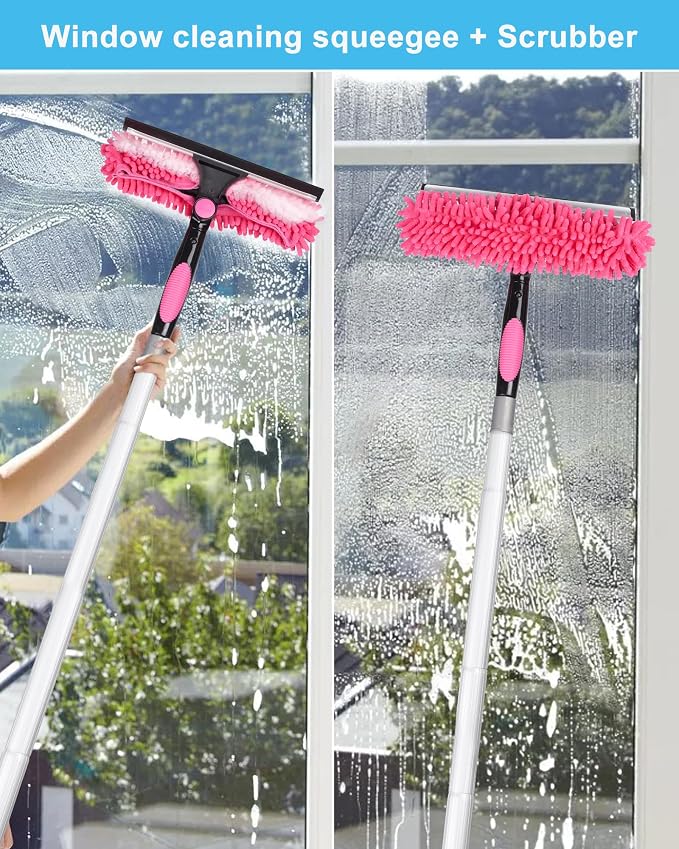 35ft Solar Panel Cleaning Brush & Squeegee, 2 Dusting Brush, Lightweight & Extendable Poles, Water Fed Poles Kit for Roof Window Greenhouse